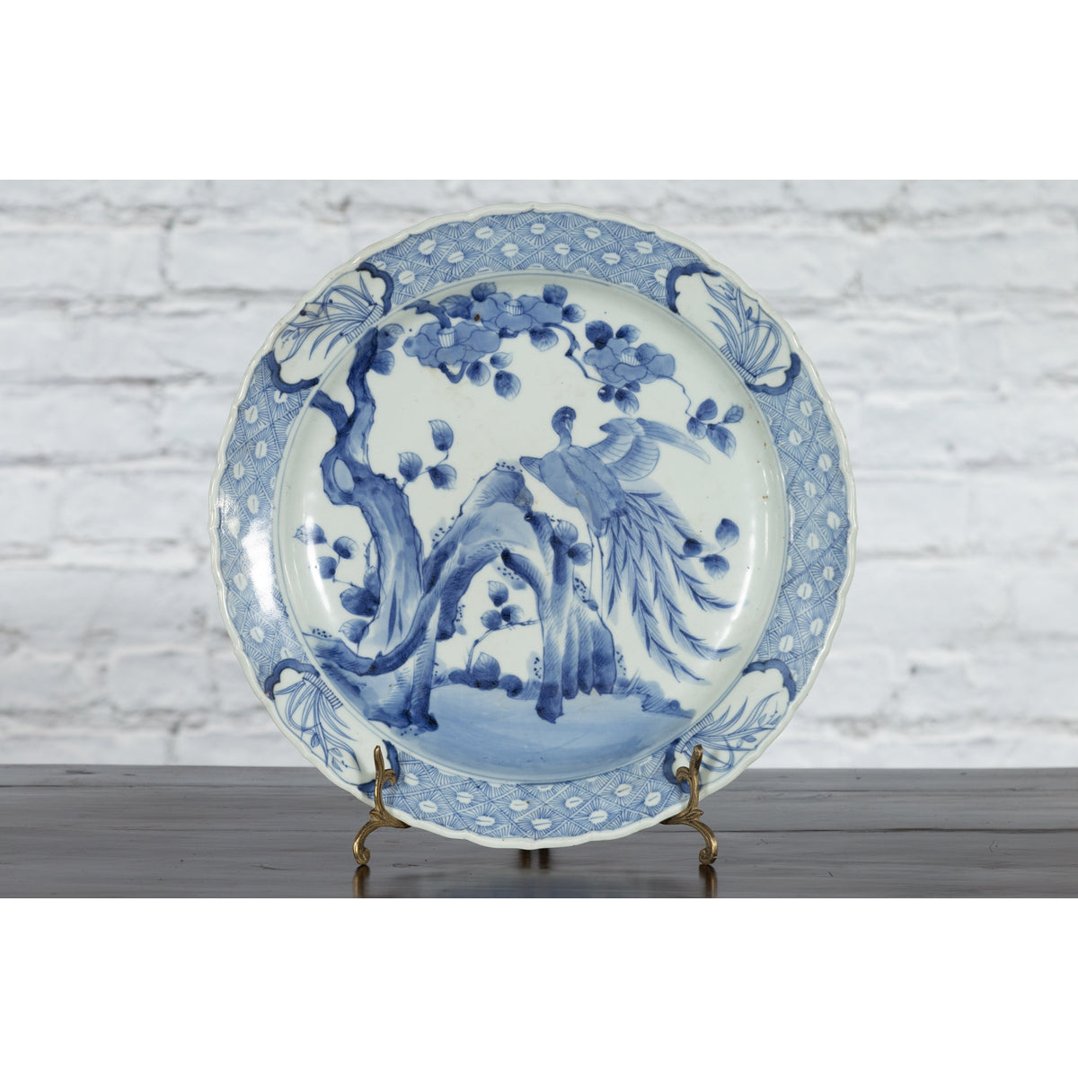 19th Century Japanese Porcelain Plate with Painted Blue and White Bird Décor-3. Asian & Chinese Furniture, Art, Antiques, Vintage Home Décor for sale at FEA Home