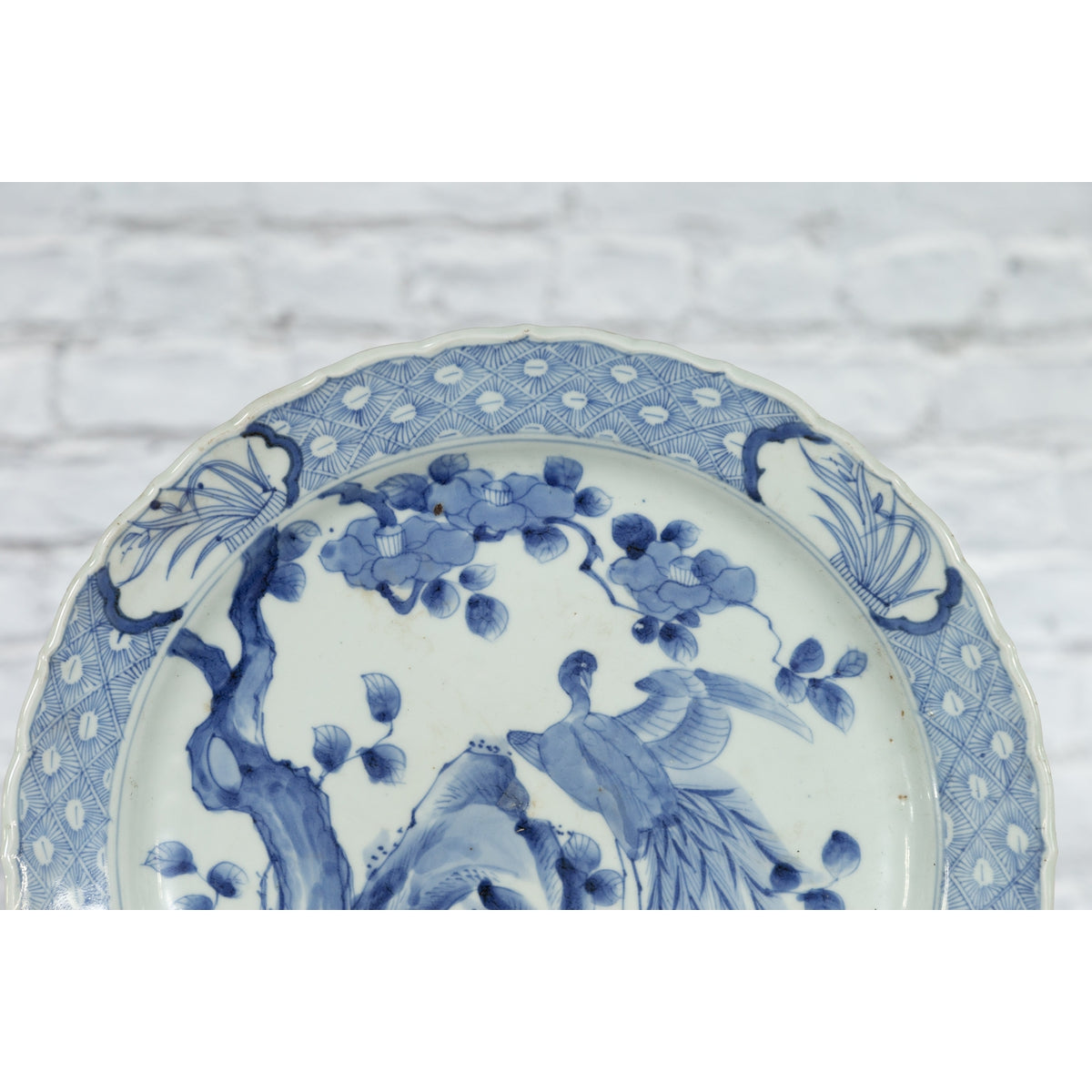 19th Century Japanese Porcelain Plate with Painted Blue and White Bird Décor-4. Asian & Chinese Furniture, Art, Antiques, Vintage Home Décor for sale at FEA Home