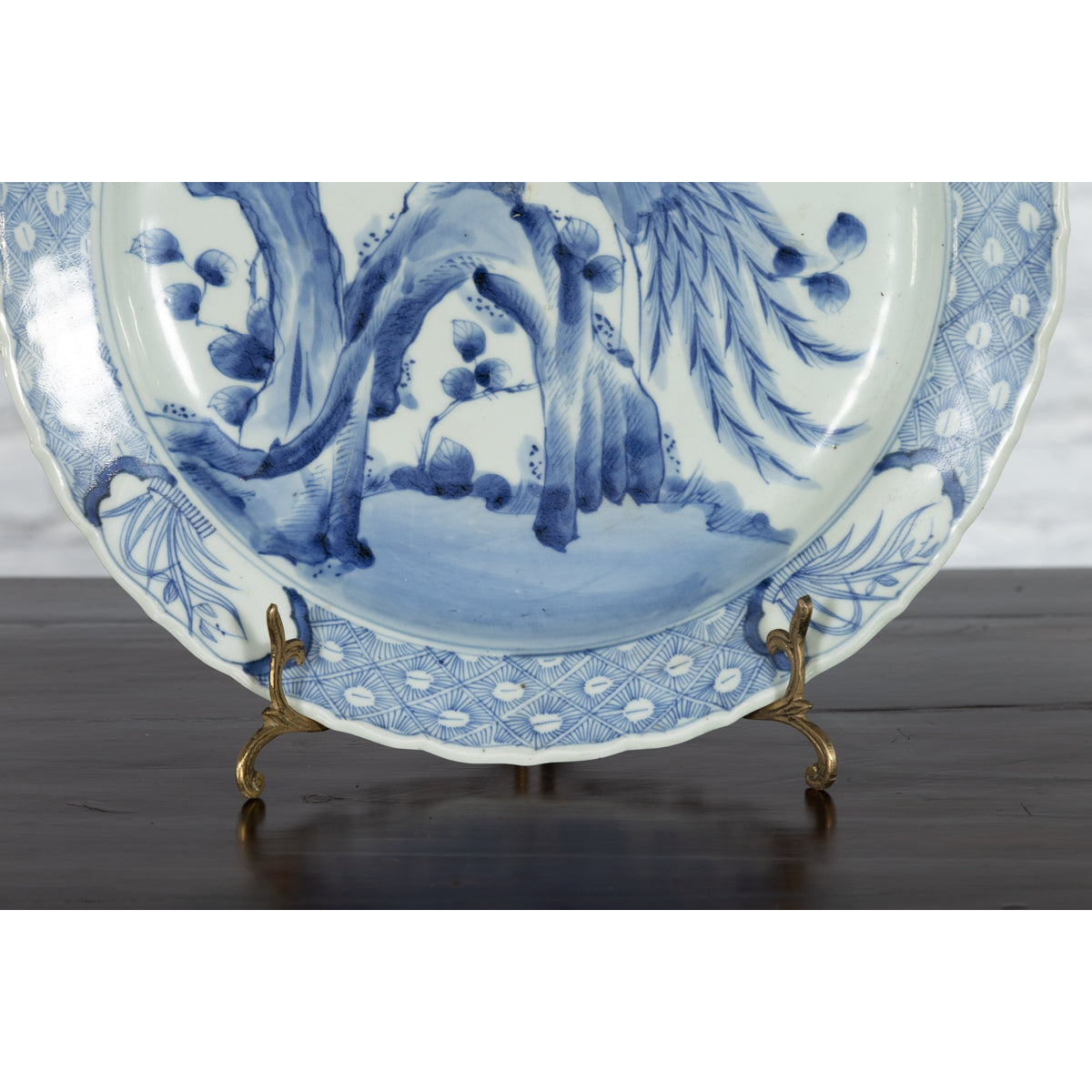 19th Century Japanese Porcelain Plate with Painted Blue and White Bird Décor-5. Asian & Chinese Furniture, Art, Antiques, Vintage Home Décor for sale at FEA Home