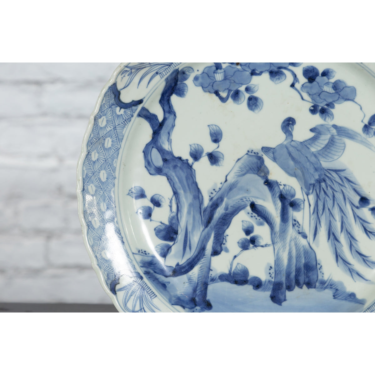 19th Century Japanese Porcelain Plate with Painted Blue and White Bird Décor-6. Asian & Chinese Furniture, Art, Antiques, Vintage Home Décor for sale at FEA Home