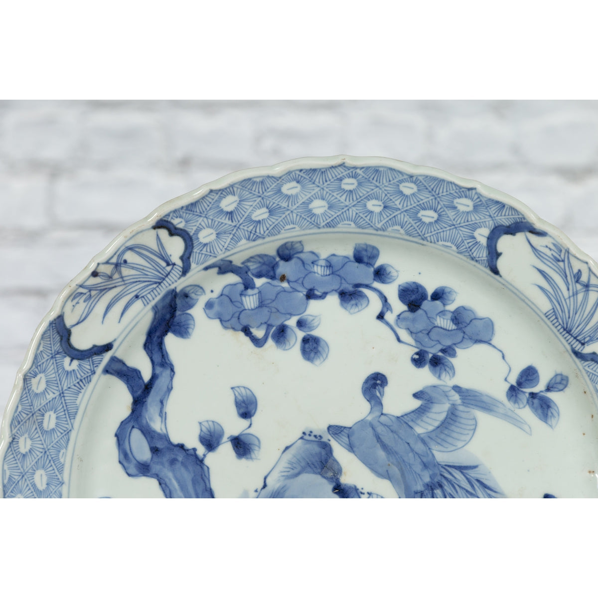 19th Century Japanese Porcelain Plate with Painted Blue and White Bird Décor-9. Asian & Chinese Furniture, Art, Antiques, Vintage Home Décor for sale at FEA Home