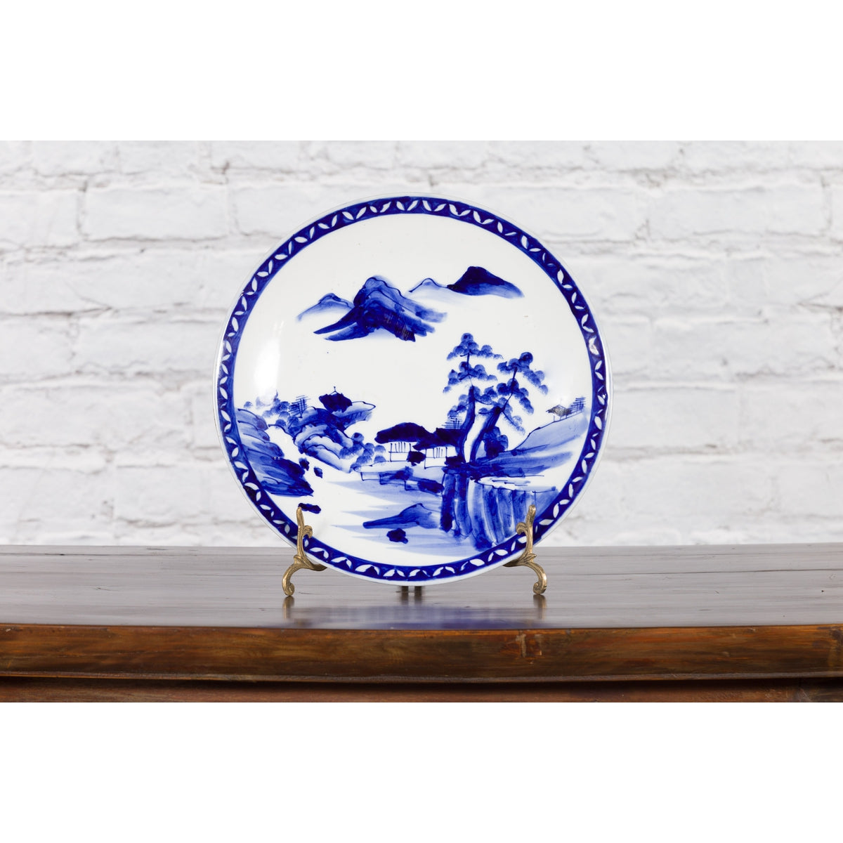 19th Century Japanese Porcelain Plate with Hand-Painted Blue and White Décor-5. Asian & Chinese Furniture, Art, Antiques, Vintage Home Décor for sale at FEA Home