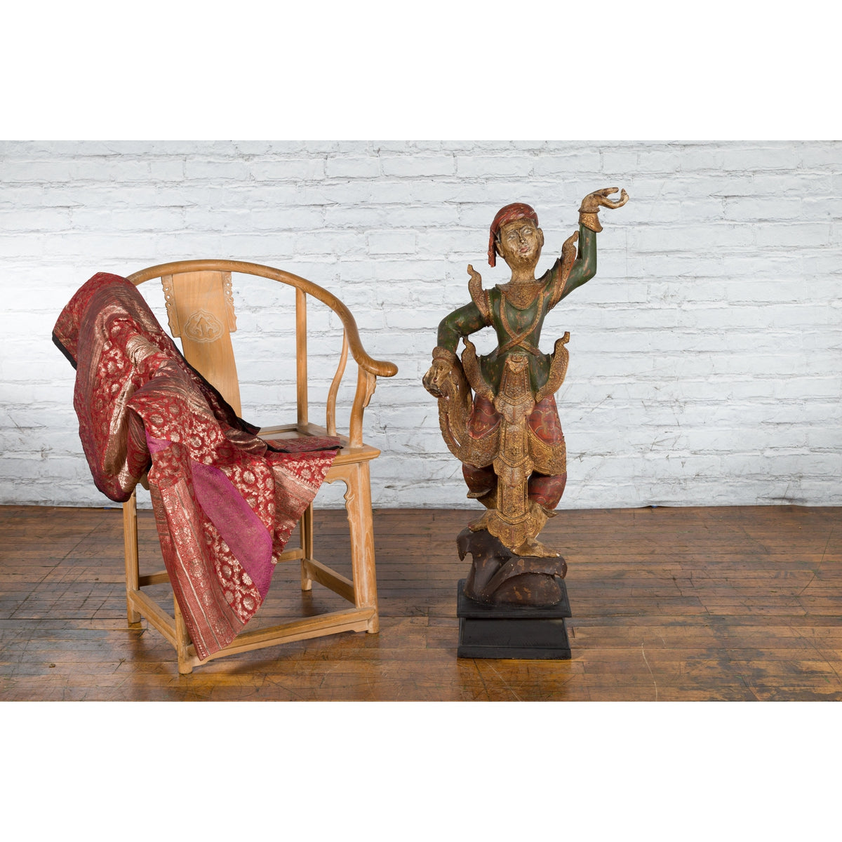 19th Century Balinese Hand-Carved and Painted Wooden Sculpture of a Young Dancer-10. Asian & Chinese Furniture, Art, Antiques, Vintage Home Décor for sale at FEA Home