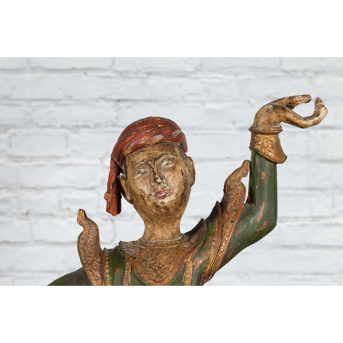 19th Century Balinese Hand-Carved and Painted Wooden Sculpture of a Young Dancer-12. Asian & Chinese Furniture, Art, Antiques, Vintage Home Décor for sale at FEA Home