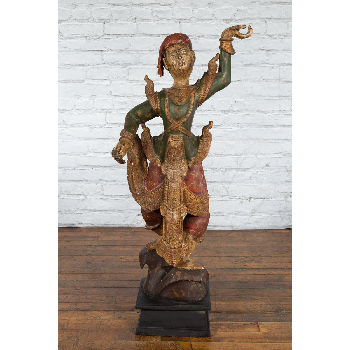 19th Century Balinese Hand-Carved and Painted Wooden Sculpture of a Young Dancer-5. Asian & Chinese Furniture, Art, Antiques, Vintage Home Décor for sale at FEA Home
