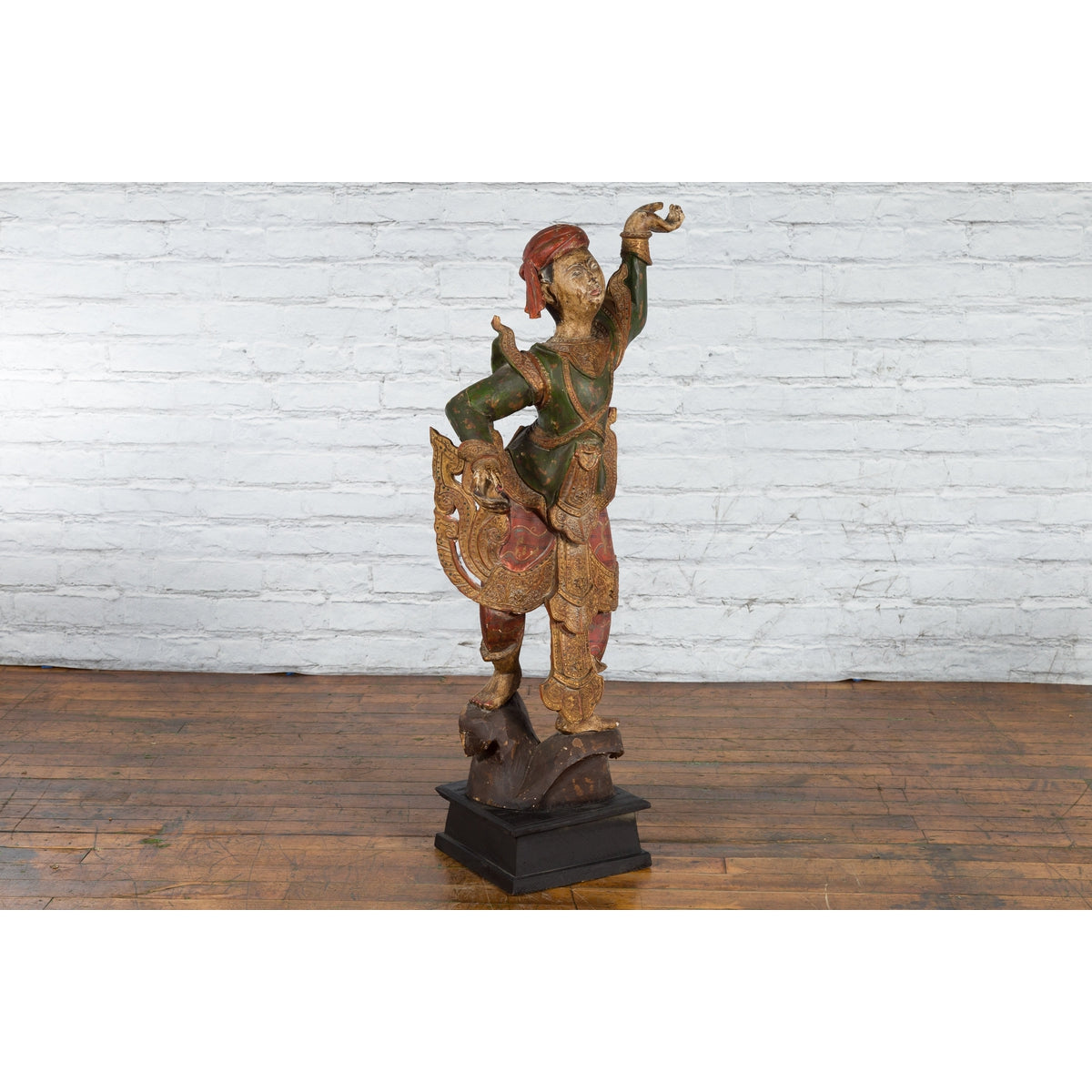 19th Century Balinese Hand-Carved and Painted Wooden Sculpture of a Young Dancer-6. Asian & Chinese Furniture, Art, Antiques, Vintage Home Décor for sale at FEA Home