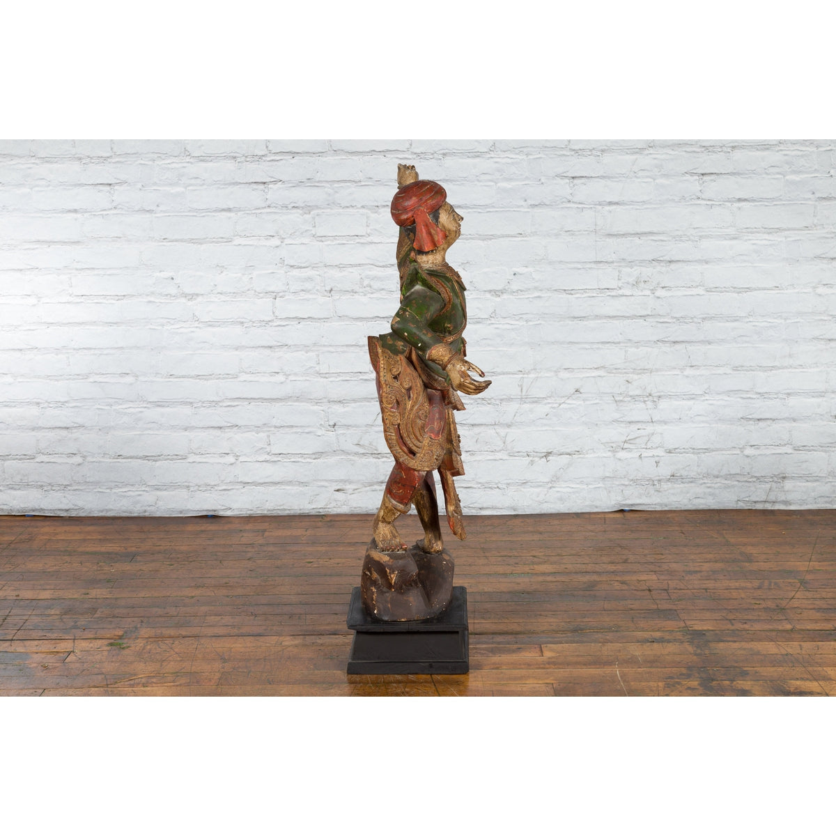 19th Century Balinese Hand-Carved and Painted Wooden Sculpture of a Young Dancer-7. Asian & Chinese Furniture, Art, Antiques, Vintage Home Décor for sale at FEA Home