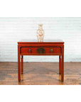 Chinese Red Lacquer Early 20th Century Two Drawer Desk with Brass Hardware-14. Asian & Chinese Furniture, Art, Antiques, Vintage Home Décor for sale at FEA Home