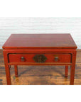 Chinese Red Lacquer Early 20th Century Two Drawer Desk with Brass Hardware-15. Asian & Chinese Furniture, Art, Antiques, Vintage Home Décor for sale at FEA Home