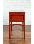 Chinese Red Lacquer Early 20th Century Two Drawer Desk with Brass Hardware-16. Asian & Chinese Furniture, Art, Antiques, Vintage Home Décor for sale at FEA Home