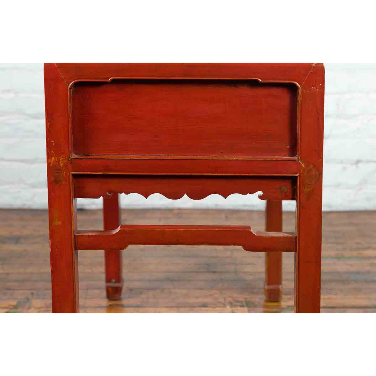 Chinese Red Lacquer Early 20th Century Two Drawer Desk with Brass Hardware-17. Asian & Chinese Furniture, Art, Antiques, Vintage Home Décor for sale at FEA Home