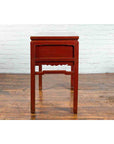 Chinese Red Lacquer Early 20th Century Two Drawer Desk with Brass Hardware-19. Asian & Chinese Furniture, Art, Antiques, Vintage Home Décor for sale at FEA Home