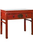 Chinese Red Lacquer Early 20th Century Two Drawer Desk with Brass Hardware-1. Asian & Chinese Furniture, Art, Antiques, Vintage Home Décor for sale at FEA Home