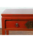 Chinese Red Lacquer Early 20th Century Two Drawer Desk with Brass Hardware-6. Asian & Chinese Furniture, Art, Antiques, Vintage Home Décor for sale at FEA Home