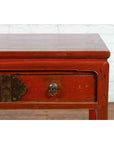 Chinese Red Lacquer Early 20th Century Two Drawer Desk with Brass Hardware-8. Asian & Chinese Furniture, Art, Antiques, Vintage Home Décor for sale at FEA Home