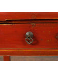 Chinese Red Lacquer Early 20th Century Two Drawer Desk with Brass Hardware-9. Asian & Chinese Furniture, Art, Antiques, Vintage Home Décor for sale at FEA Home