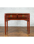 Chinese Qing Dynasty Period 19th Century Reddish Brown Table with Two Drawers-12. Asian & Chinese Furniture, Art, Antiques, Vintage Home Décor for sale at FEA Home