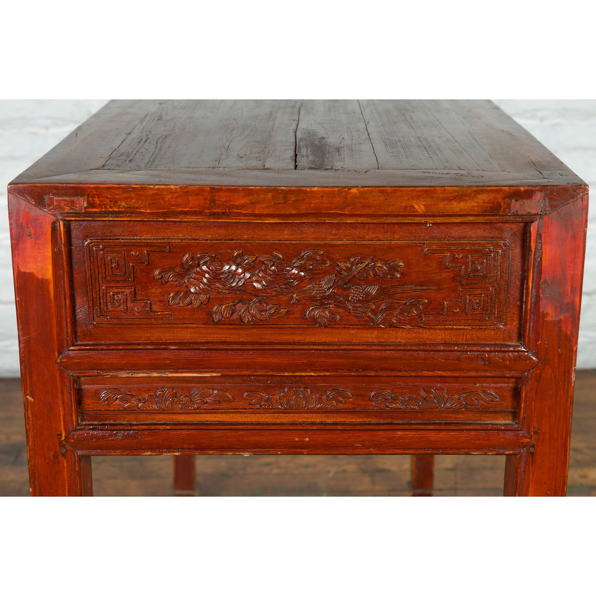 Chinese Qing Dynasty Period 19th Century Reddish Brown Table with Two Drawers-15. Asian & Chinese Furniture, Art, Antiques, Vintage Home Décor for sale at FEA Home