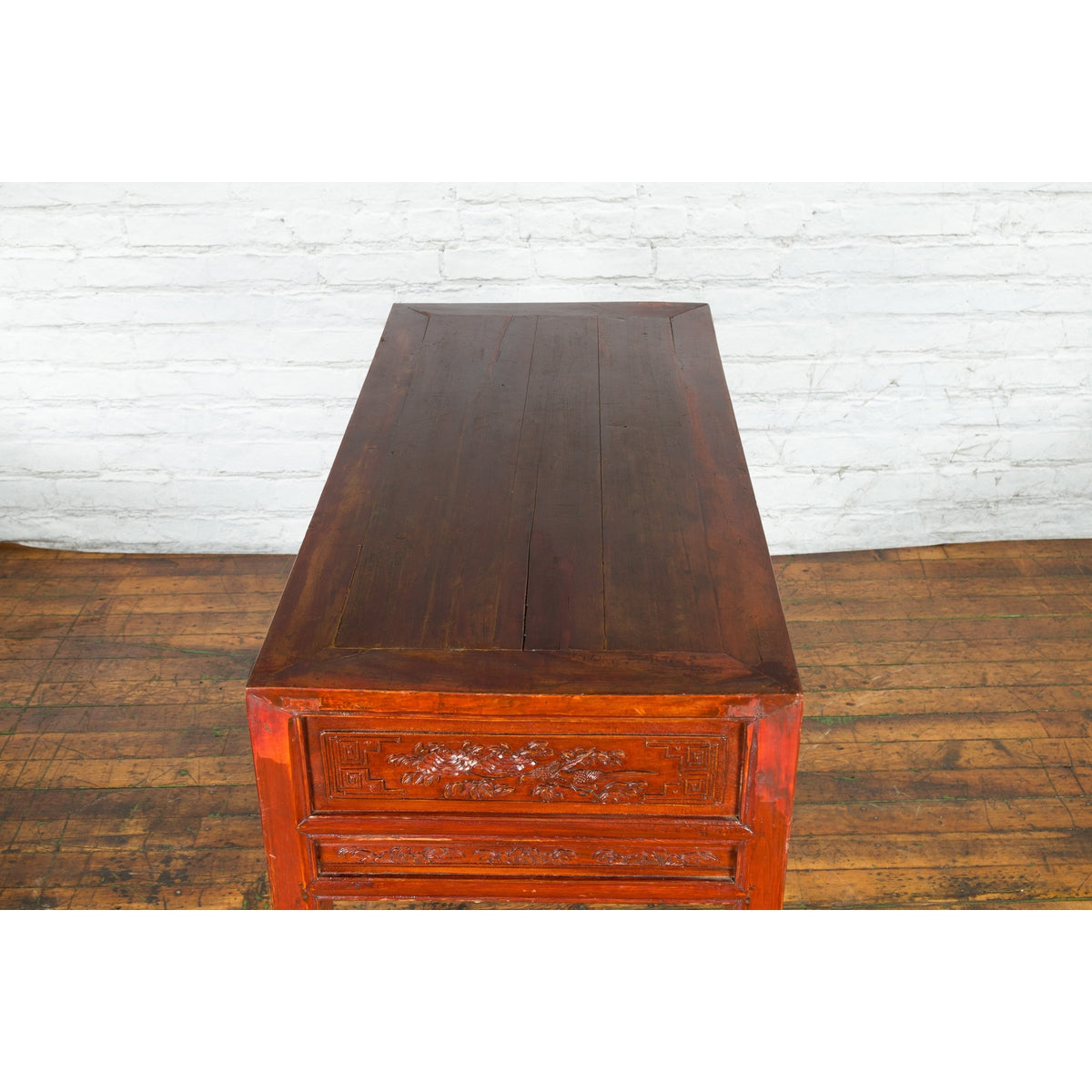 Chinese Qing Dynasty Period 19th Century Reddish Brown Table with Two Drawers-16. Asian & Chinese Furniture, Art, Antiques, Vintage Home Décor for sale at FEA Home