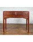 Chinese Qing Dynasty Period 19th Century Reddish Brown Table with Two Drawers-17. Asian & Chinese Furniture, Art, Antiques, Vintage Home Décor for sale at FEA Home