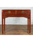 Chinese Qing Dynasty Period 19th Century Reddish Brown Table with Two Drawers-2. Asian & Chinese Furniture, Art, Antiques, Vintage Home Décor for sale at FEA Home