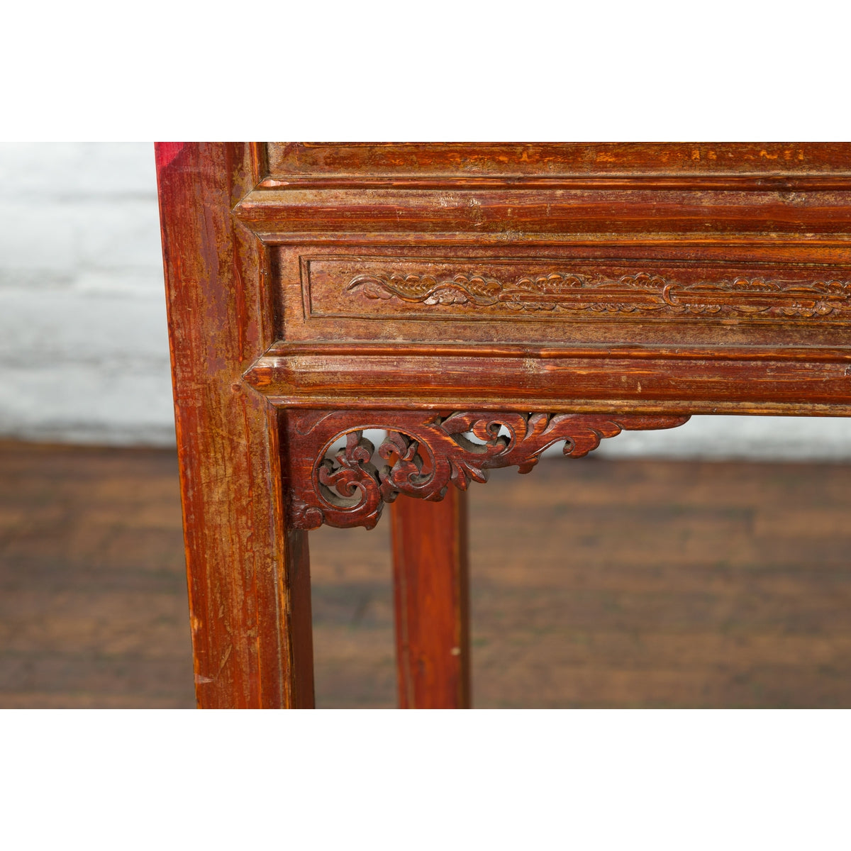Chinese Qing Dynasty Period 19th Century Reddish Brown Table with Two Drawers-20. Asian & Chinese Furniture, Art, Antiques, Vintage Home Décor for sale at FEA Home