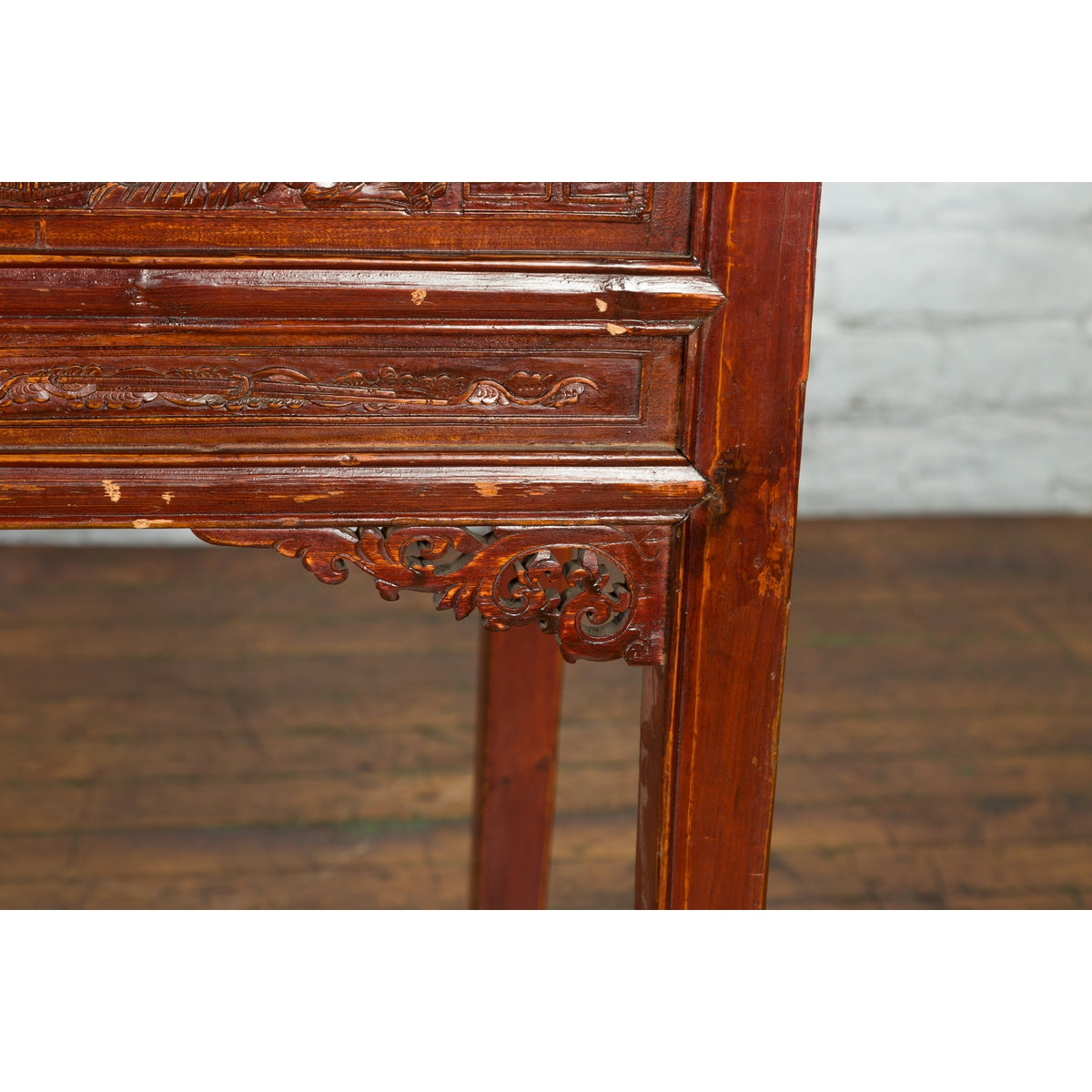 Chinese Qing Dynasty Period 19th Century Reddish Brown Table with Two Drawers-21. Asian & Chinese Furniture, Art, Antiques, Vintage Home Décor for sale at FEA Home
