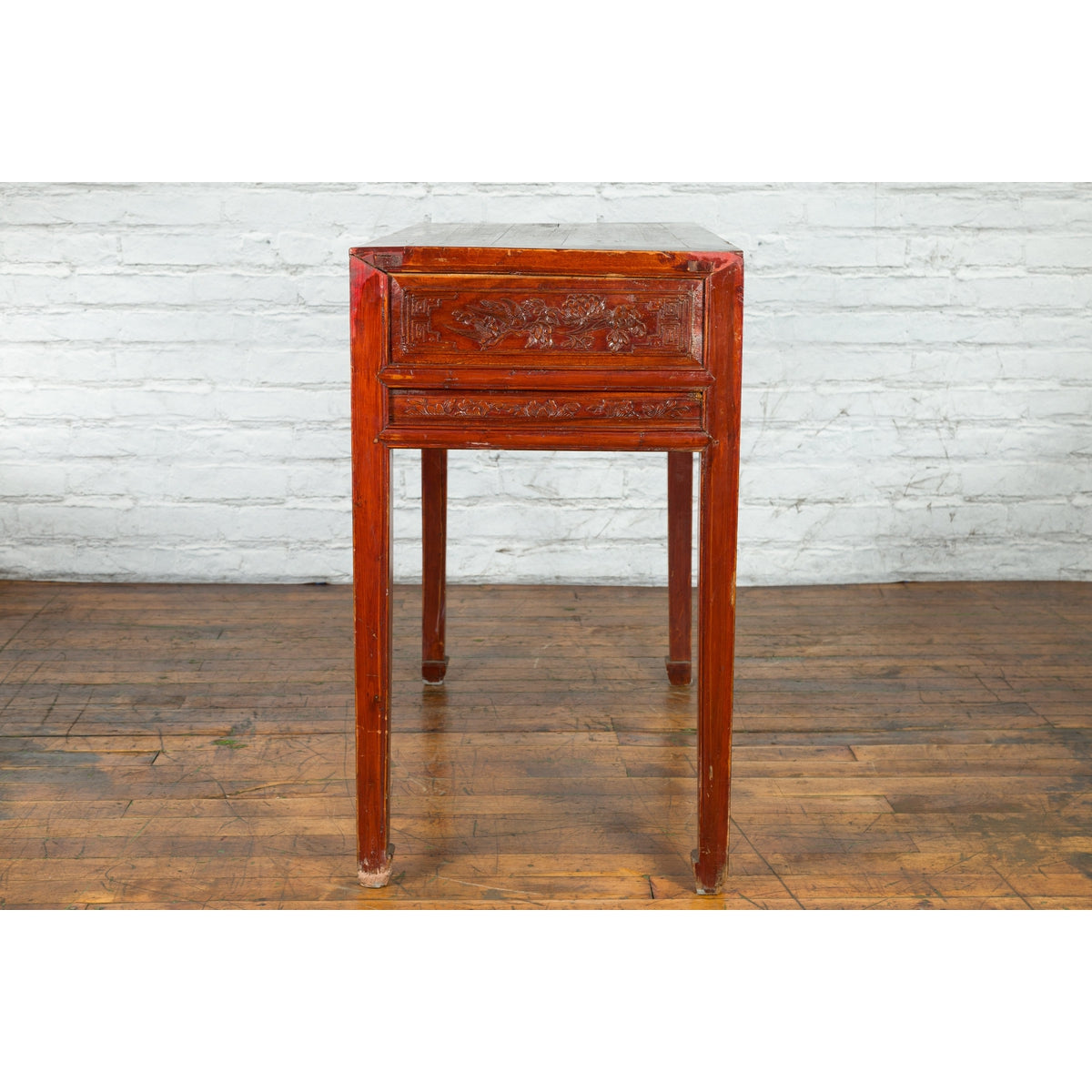 Chinese Qing Dynasty Period 19th Century Reddish Brown Table with Two Drawers-22. Asian & Chinese Furniture, Art, Antiques, Vintage Home Décor for sale at FEA Home