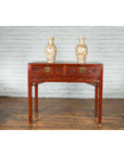 Chinese Qing Dynasty Period 19th Century Reddish Brown Table with Two Drawers-3. Asian & Chinese Furniture, Art, Antiques, Vintage Home Décor for sale at FEA Home