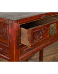 Chinese Qing Dynasty Period 19th Century Reddish Brown Table with Two Drawers-4. Asian & Chinese Furniture, Art, Antiques, Vintage Home Décor for sale at FEA Home