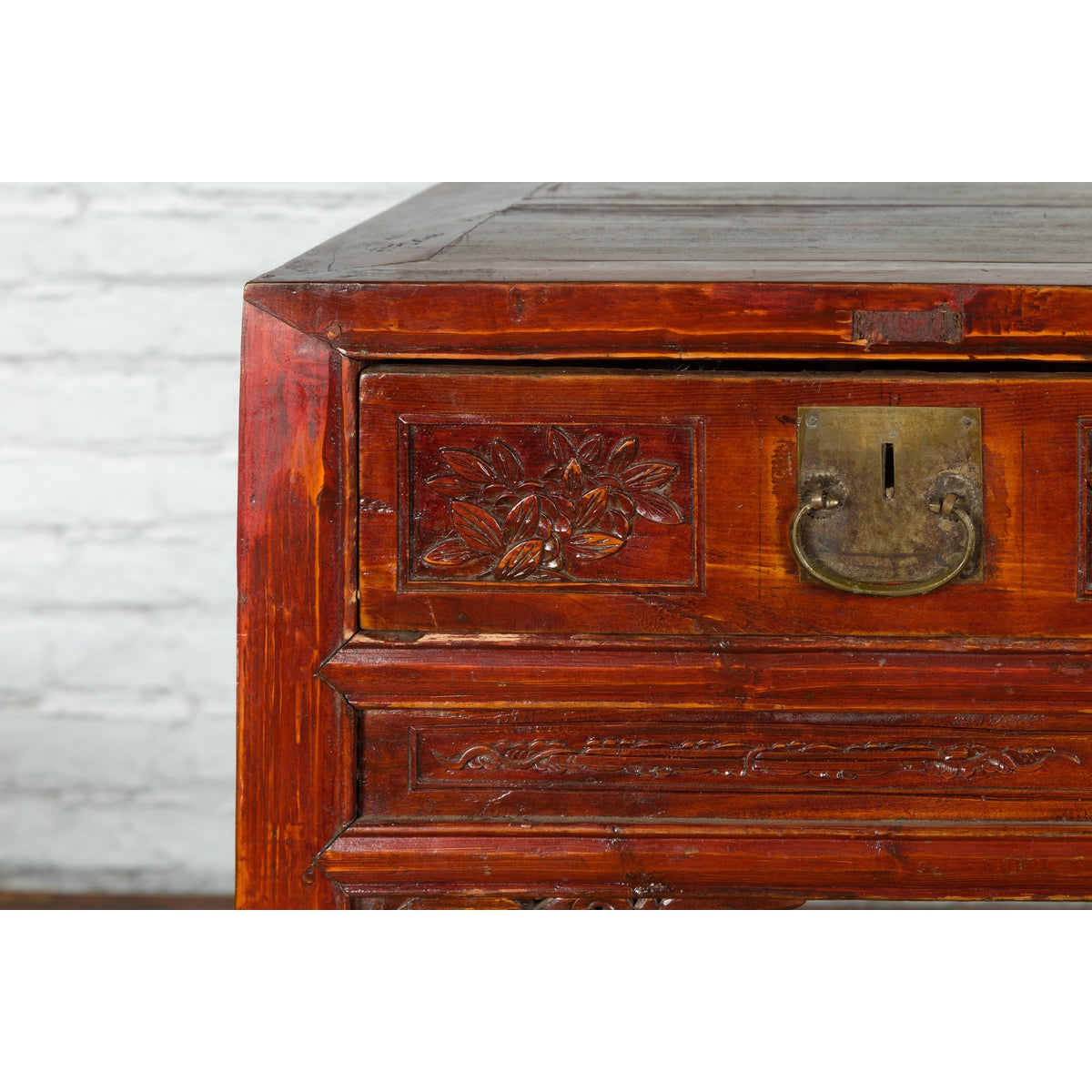 Chinese Qing Dynasty Period 19th Century Reddish Brown Table with Two Drawers-7. Asian & Chinese Furniture, Art, Antiques, Vintage Home Décor for sale at FEA Home