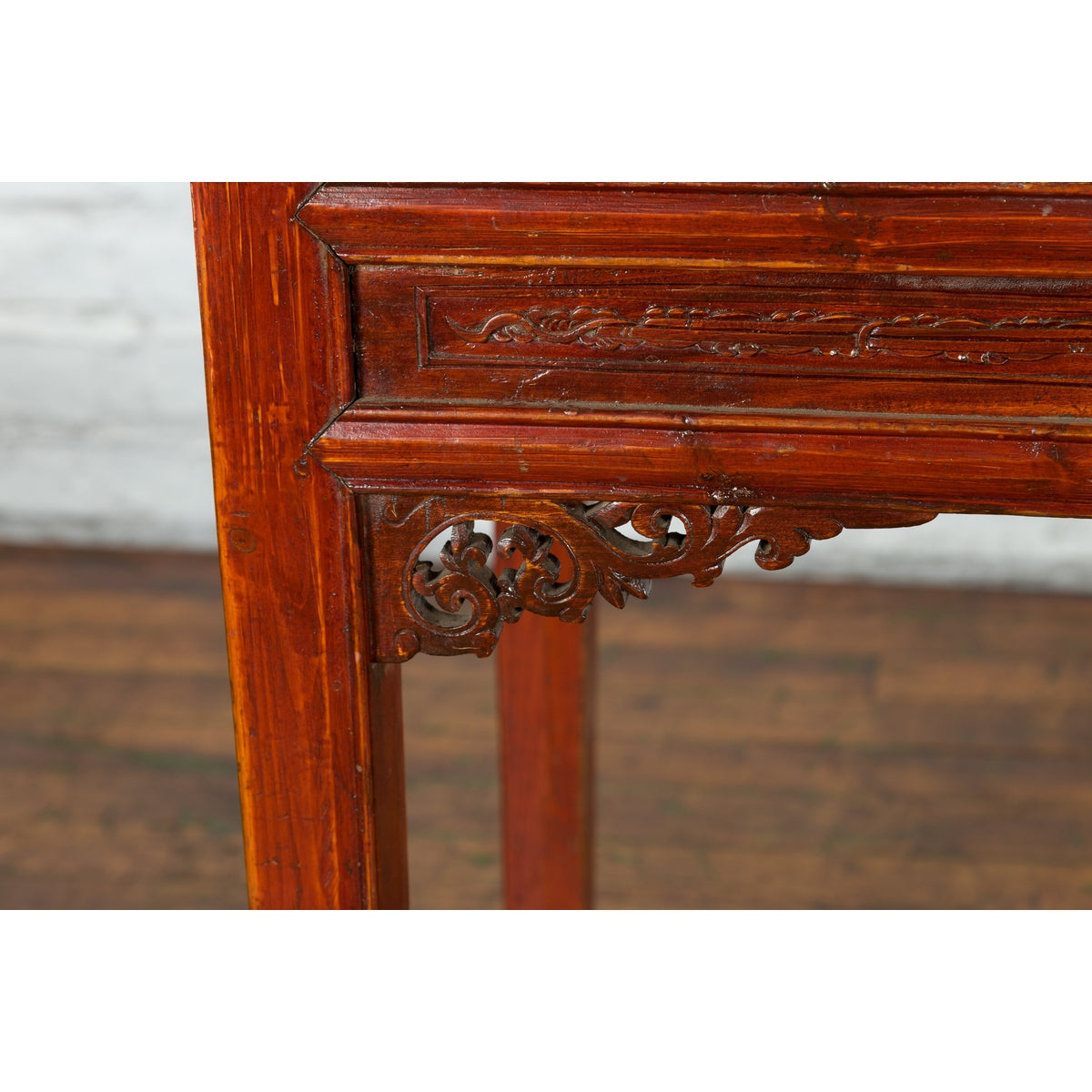 Chinese Qing Dynasty Period 19th Century Reddish Brown Table with Two Drawers-8. Asian & Chinese Furniture, Art, Antiques, Vintage Home Décor for sale at FEA Home