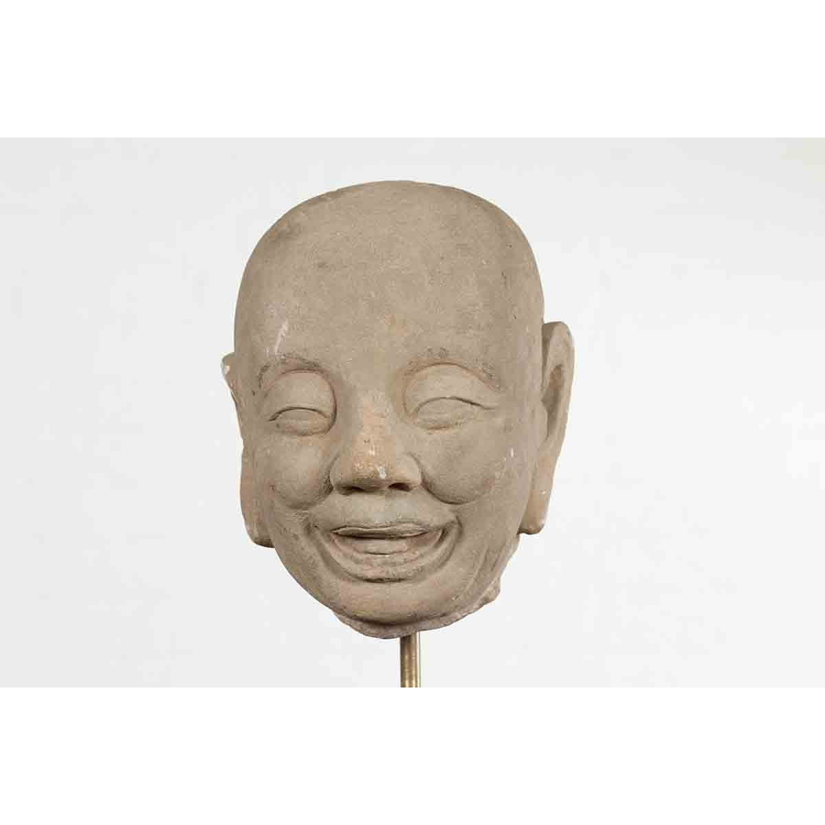 Chinese Song Dynasty Hand-Carved Limestone Head of a Lohan circa 960 to 1279 AD-10. Asian & Chinese Furniture, Art, Antiques, Vintage Home Décor for sale at FEA Home