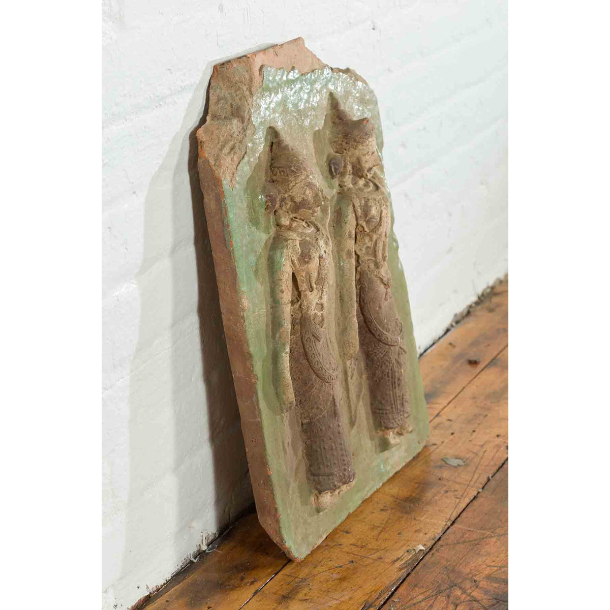 Thai Carved Stone Green Painted Temple Wall Plaque Depicting Ceremonial Dancers-7. Asian & Chinese Furniture, Art, Antiques, Vintage Home Décor for sale at FEA Home