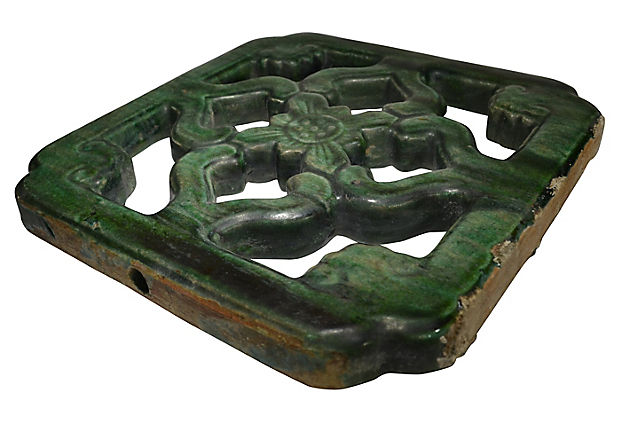 Antique Green Glaze Garden Temple Tile-3. Asian & Chinese Furniture, Art, Antiques, Vintage Home Décor for sale at FEA Home