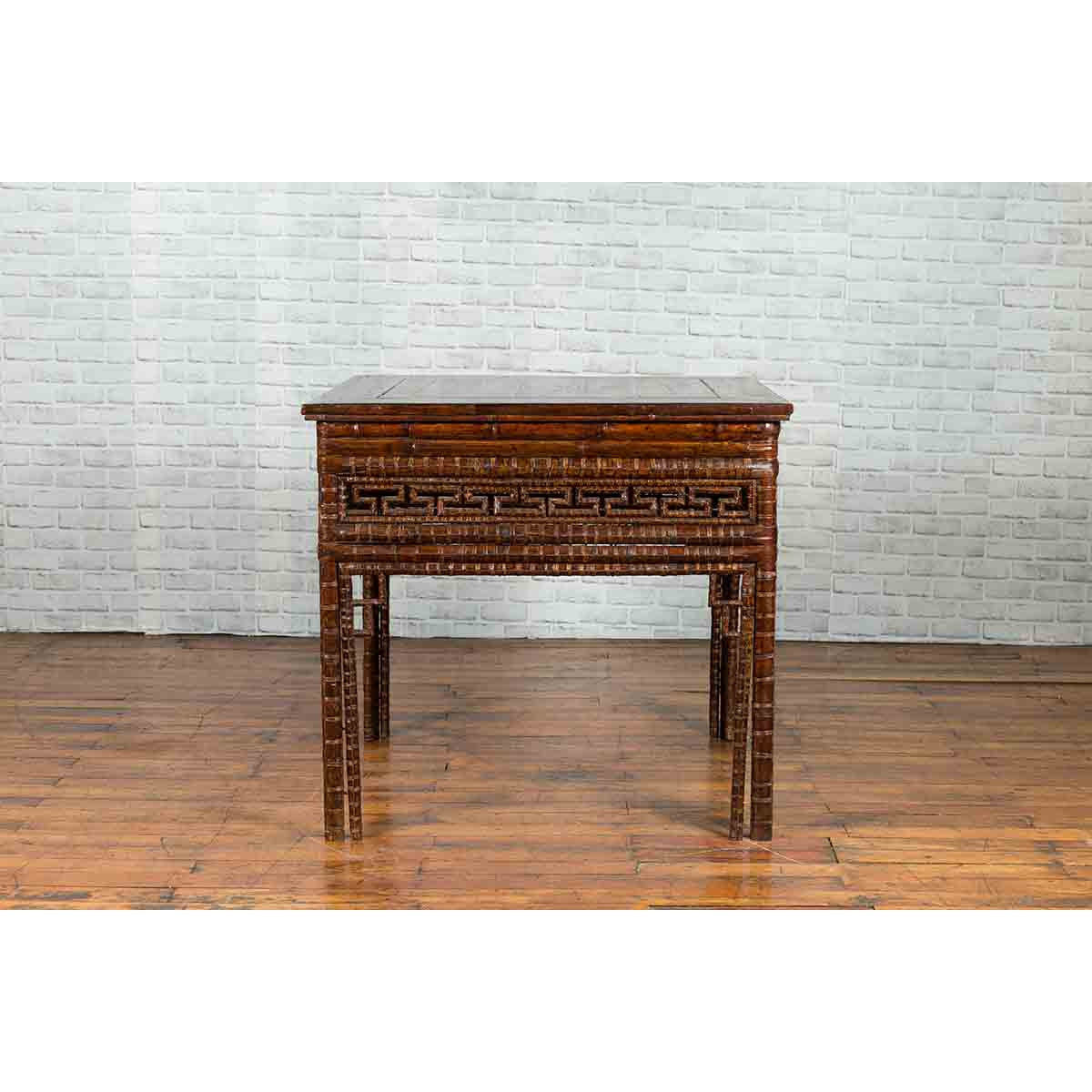 Chinese Qing Dynasty Period 19th Century Bamboo Hall Table with Fretwork Motifs-5. Asian & Chinese Furniture, Art, Antiques, Vintage Home Décor for sale at FEA Home