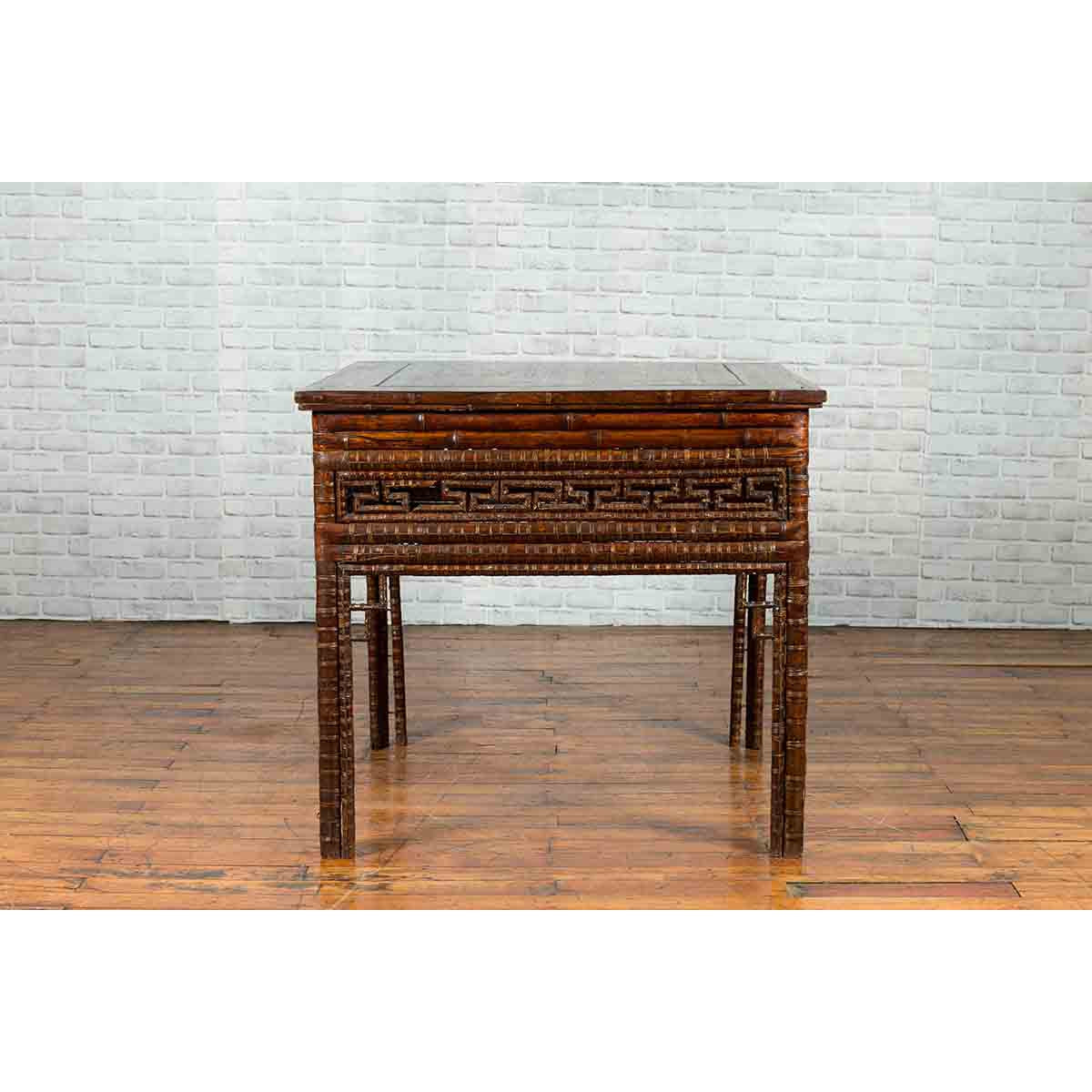 Chinese Qing Dynasty Period 19th Century Bamboo Hall Table with Fretwork Motifs-7. Asian & Chinese Furniture, Art, Antiques, Vintage Home Décor for sale at FEA Home
