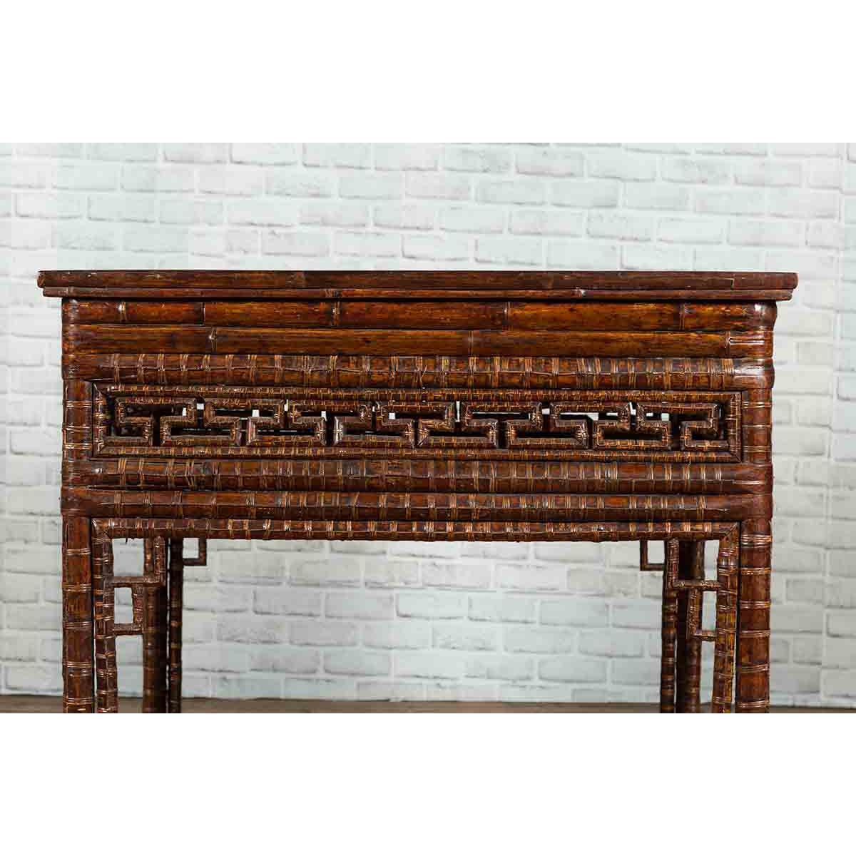 Chinese Qing Dynasty Period 19th Century Bamboo Hall Table with Fretwork Motifs-8. Asian & Chinese Furniture, Art, Antiques, Vintage Home Décor for sale at FEA Home