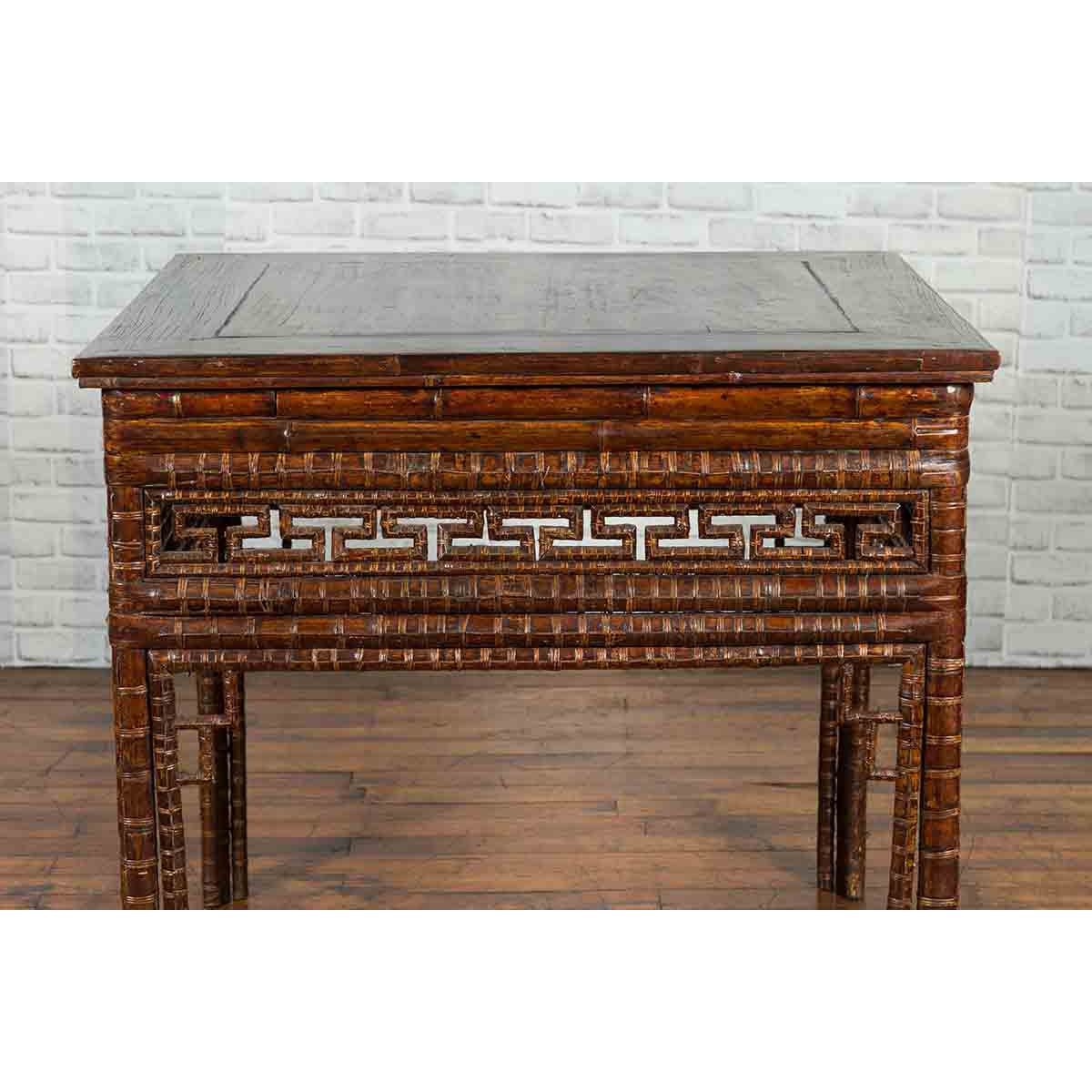 Chinese Qing Dynasty Period 19th Century Bamboo Hall Table with Fretwork Motifs-9. Asian & Chinese Furniture, Art, Antiques, Vintage Home Décor for sale at FEA Home