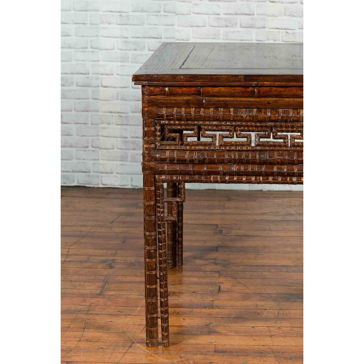 Chinese Qing Dynasty Period 19th Century Bamboo Hall Table with Fretwork Motifs-10. Asian & Chinese Furniture, Art, Antiques, Vintage Home Décor for sale at FEA Home