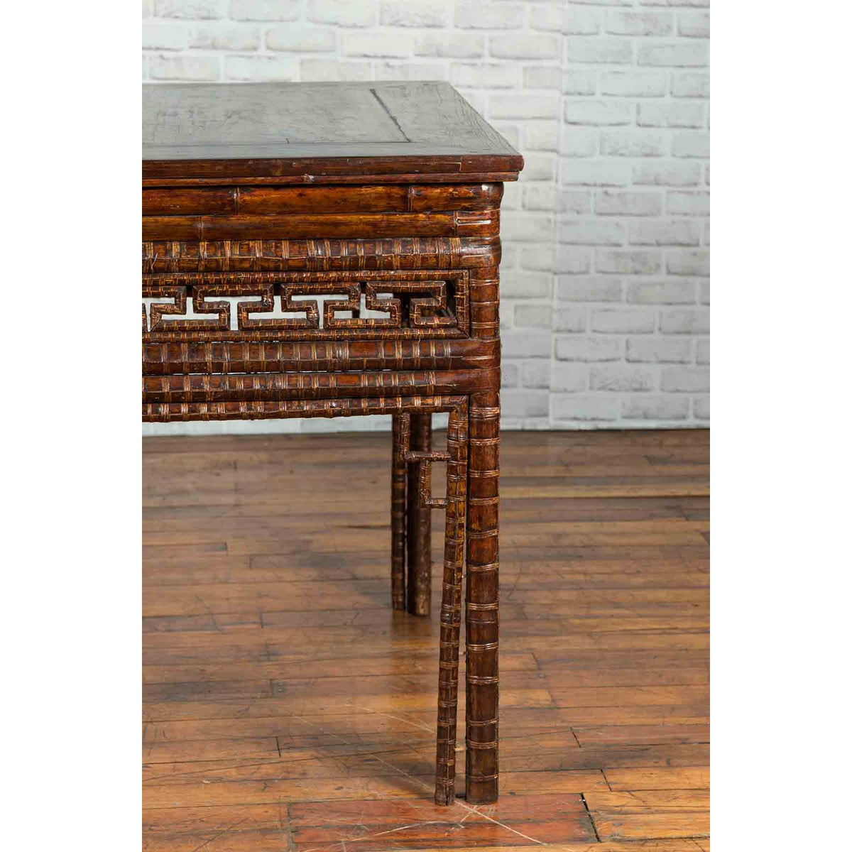 Chinese Qing Dynasty Period 19th Century Bamboo Hall Table with Fretwork Motifs-11. Asian & Chinese Furniture, Art, Antiques, Vintage Home Décor for sale at FEA Home