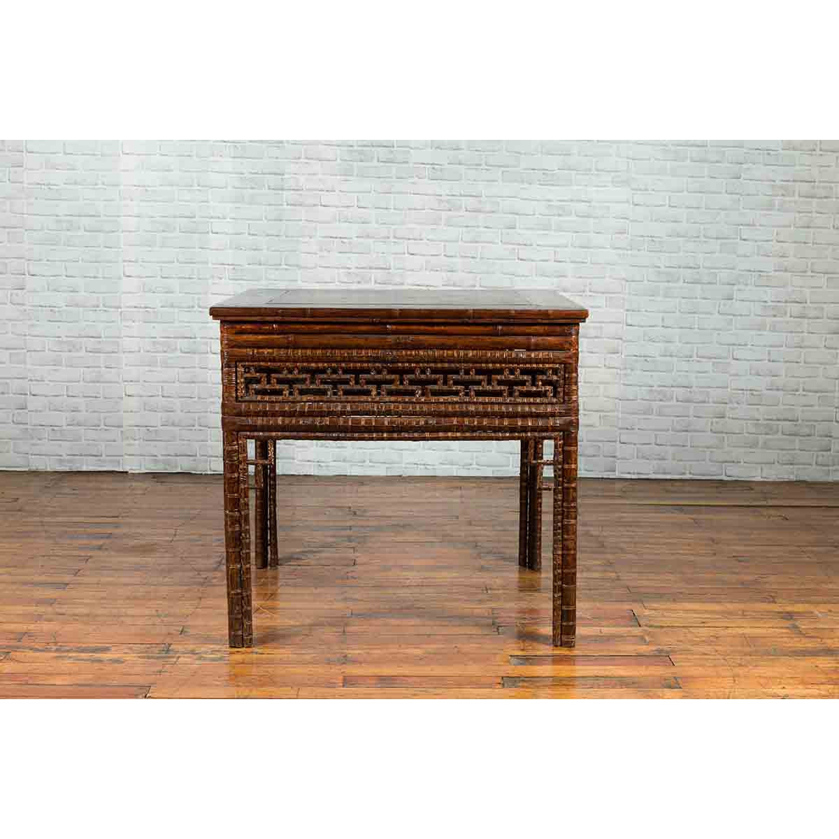 Chinese Qing Dynasty Period 19th Century Bamboo Hall Table with Fretwork Motifs-6. Asian & Chinese Furniture, Art, Antiques, Vintage Home Décor for sale at FEA Home