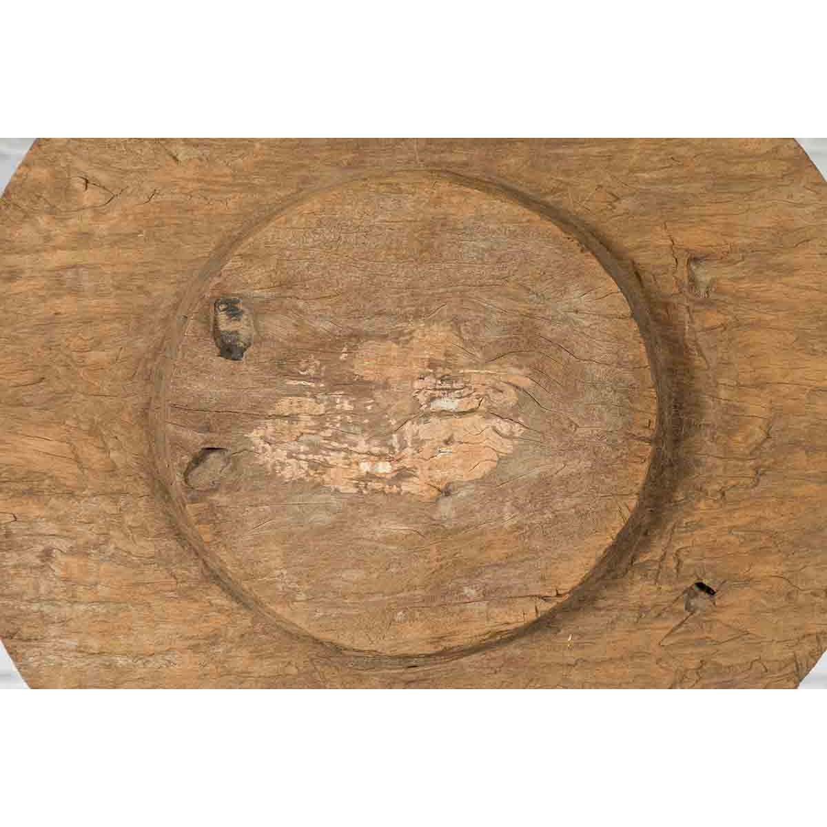 Antique Chinese 19th Century Rustic Mounted Ox Cart Wooden Wheel on Base-8. Asian & Chinese Furniture, Art, Antiques, Vintage Home Décor for sale at FEA Home