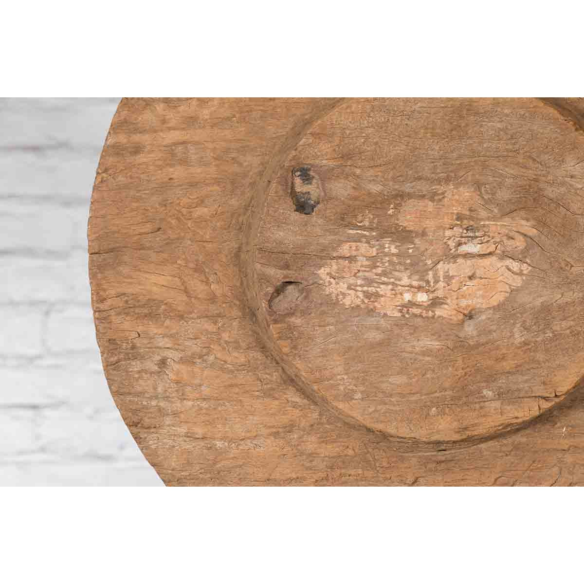 Antique Chinese 19th Century Rustic Mounted Ox Cart Wooden Wheel on Base-10. Asian & Chinese Furniture, Art, Antiques, Vintage Home Décor for sale at FEA Home