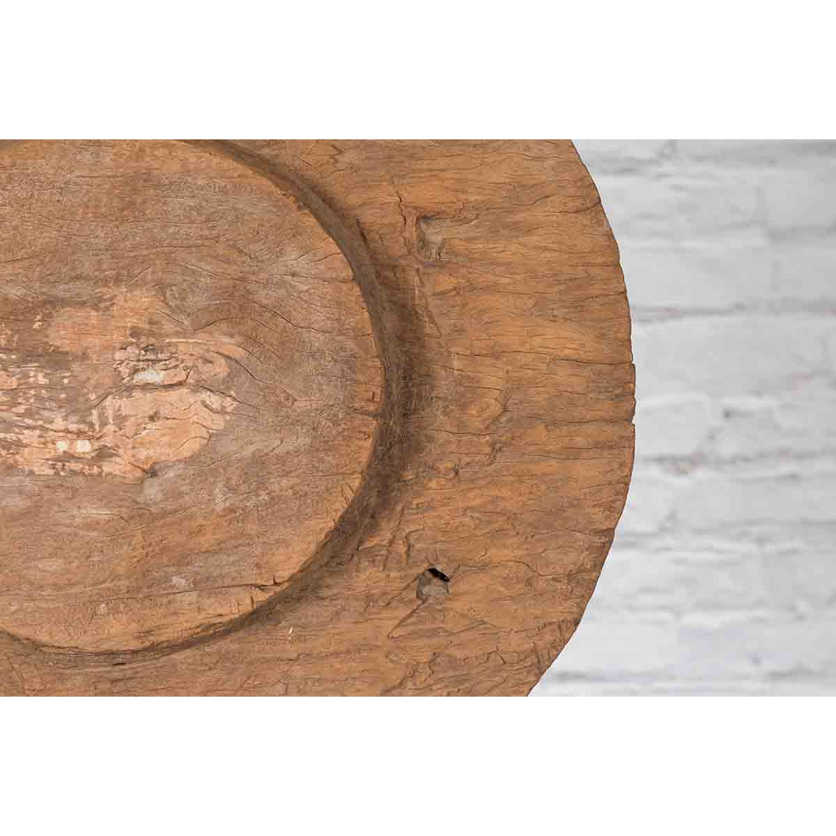 Antique Chinese 19th Century Rustic Mounted Ox Cart Wooden Wheel on Base-11. Asian & Chinese Furniture, Art, Antiques, Vintage Home Décor for sale at FEA Home