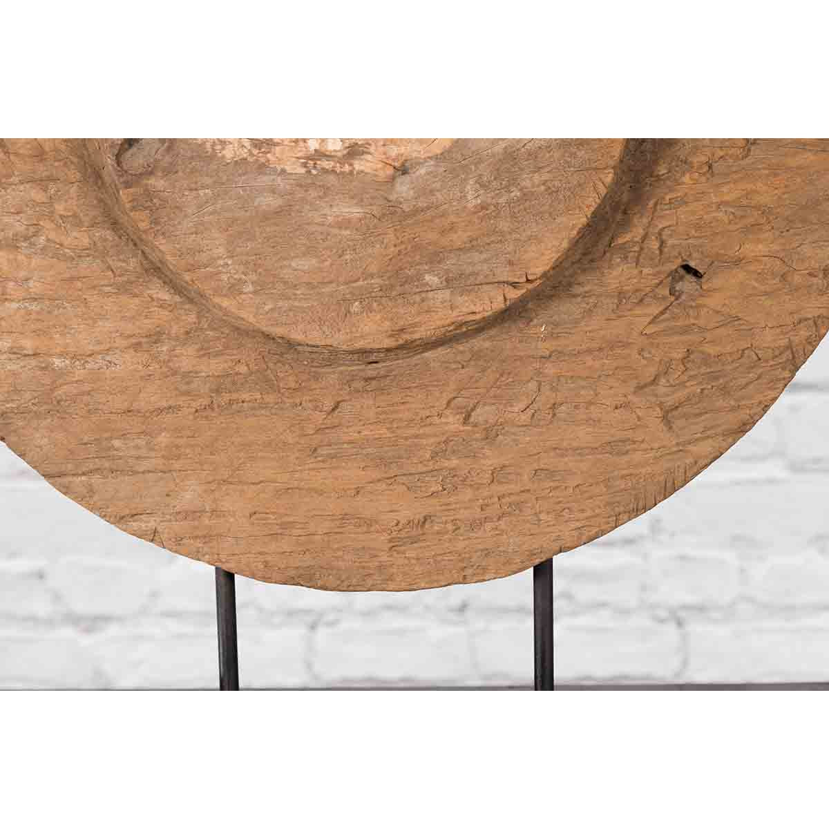 Antique Chinese 19th Century Rustic Mounted Ox Cart Wooden Wheel on Base-12. Asian & Chinese Furniture, Art, Antiques, Vintage Home Décor for sale at FEA Home