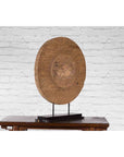 Antique Chinese 19th Century Rustic Mounted Ox Cart Wooden Wheel on Base-4. Asian & Chinese Furniture, Art, Antiques, Vintage Home Décor for sale at FEA Home