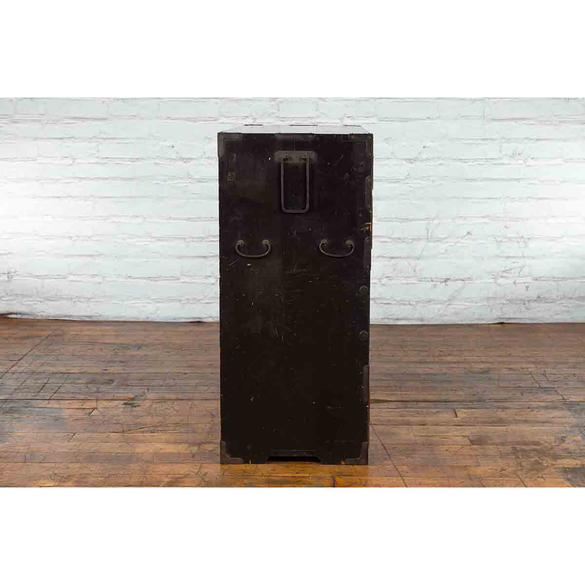 Japanese 19th Century Meiji Period Brown and Black Tansu Clothing Chest-16. Asian & Chinese Furniture, Art, Antiques, Vintage Home Décor for sale at FEA Home