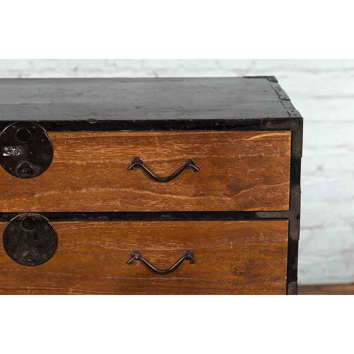 Japanese 19th Century Meiji Period Brown and Black Tansu Clothing Chest-6. Asian & Chinese Furniture, Art, Antiques, Vintage Home Décor for sale at FEA Home