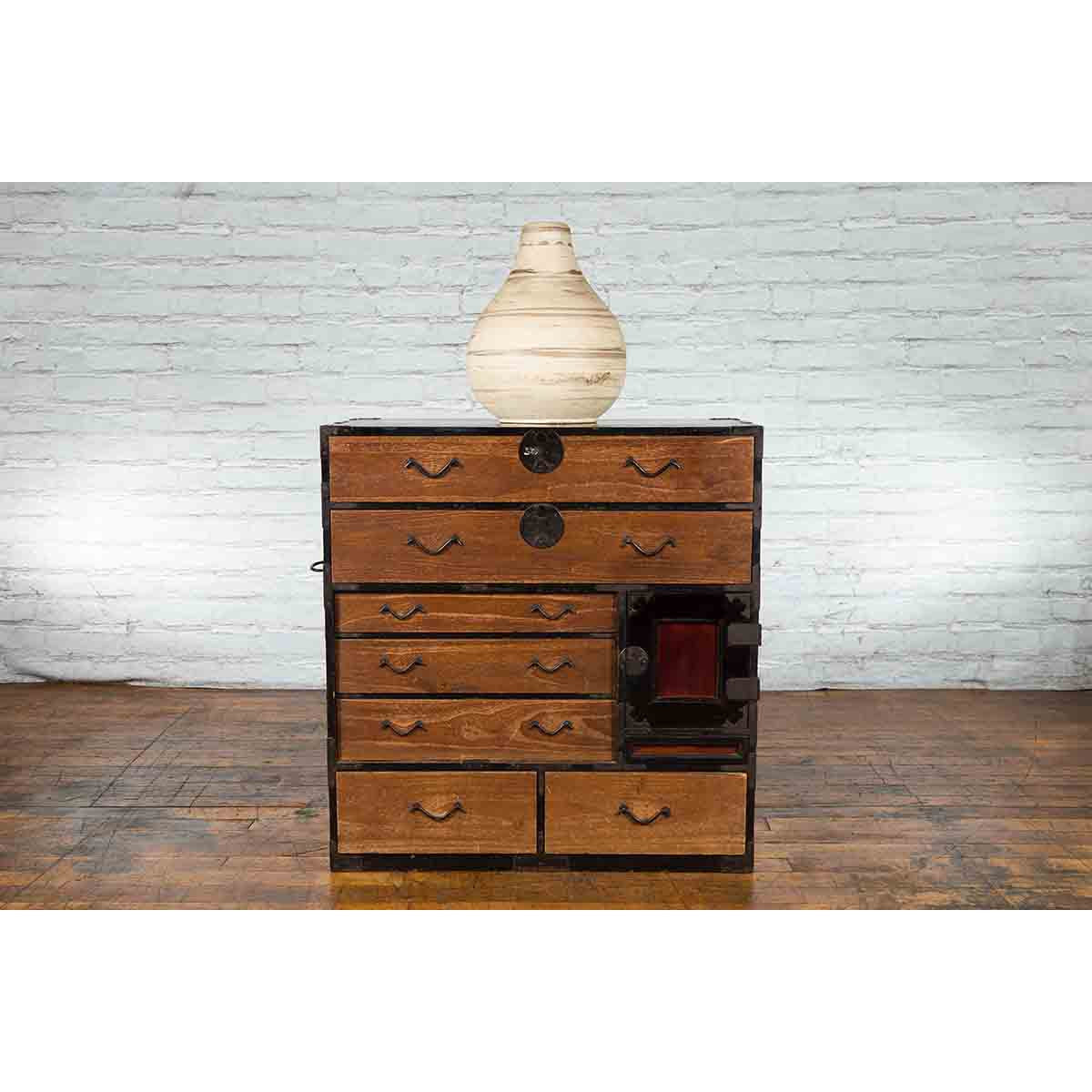 Japanese 19th Century Meiji Period Brown and Black Tansu Clothing Chest-3. Asian & Chinese Furniture, Art, Antiques, Vintage Home Décor for sale at FEA Home